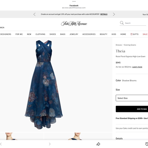 Theia Rosie Floral Organza High-Low Gown 16 Shadow Blooms - Picture 1 of 5